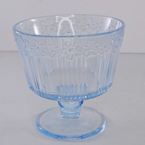 Daisy Flower Glass Dessert Pedestal Cups Set of 4 Blue Green PInk - Picture 4 of 12